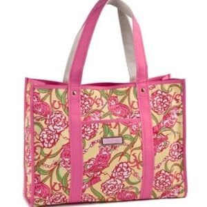 Rare Lilly Pulitzer Chi Omega Utility Tote Pink Green Floral Owl Sorority‎ Bag